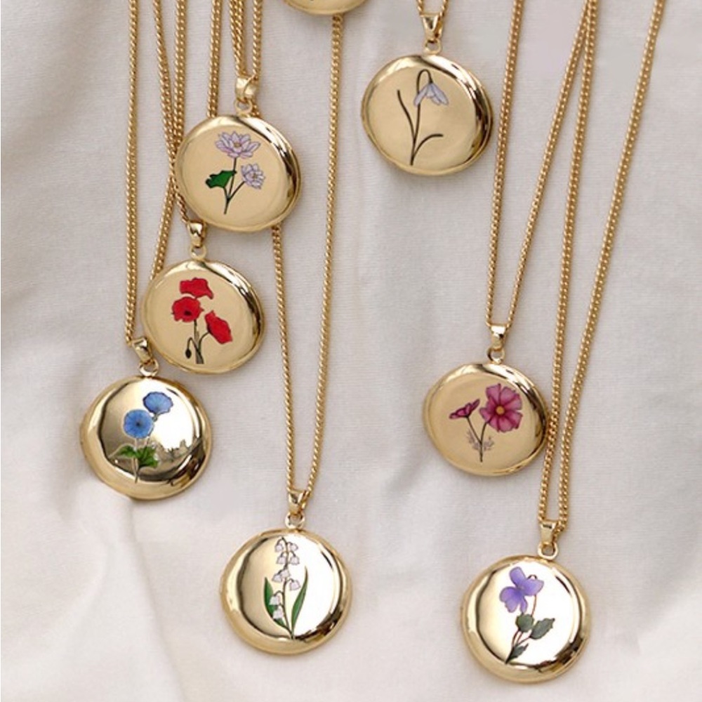 January Birth Month Flower Locket Necklace